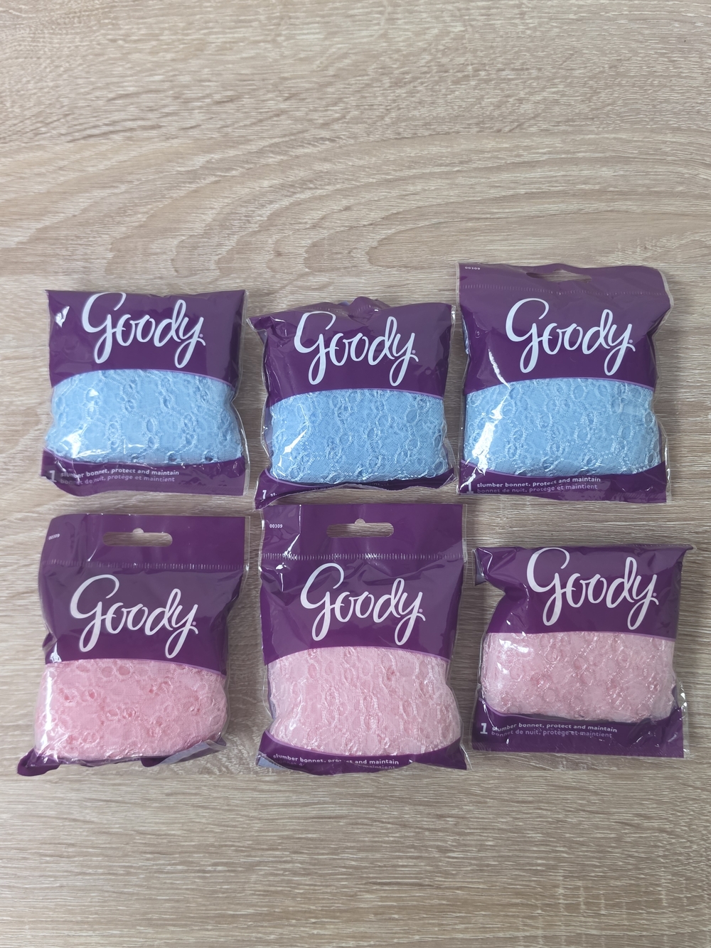 6 Pack Goody Slumber Cap Hair Bonnet Pink & Blue One Size NEW